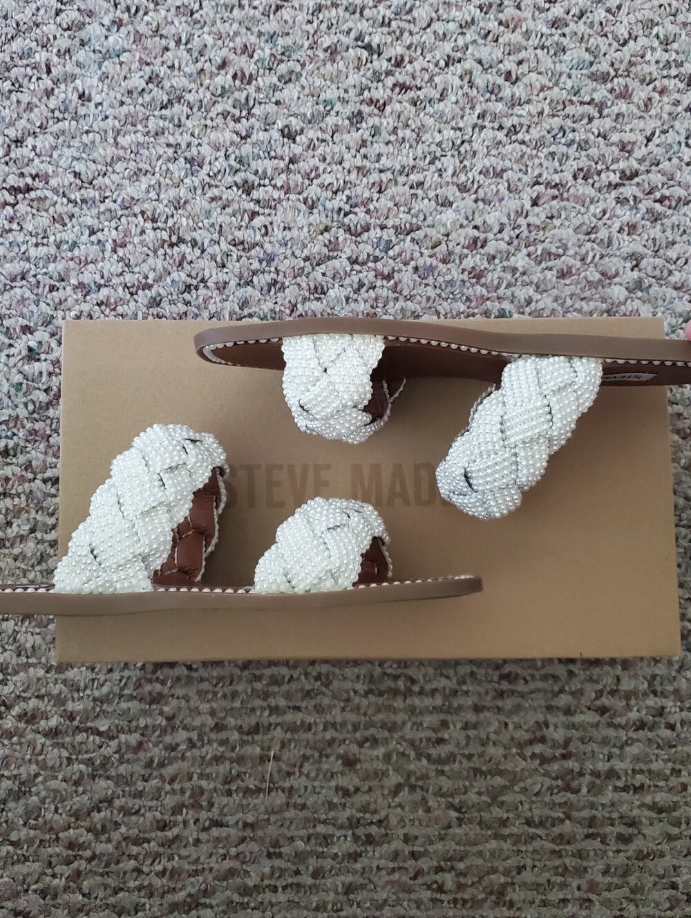 Steve Madden Newbie-P White (bone) Beaded Braided Slide Sandals size 7.5 - Picture 2 of 6